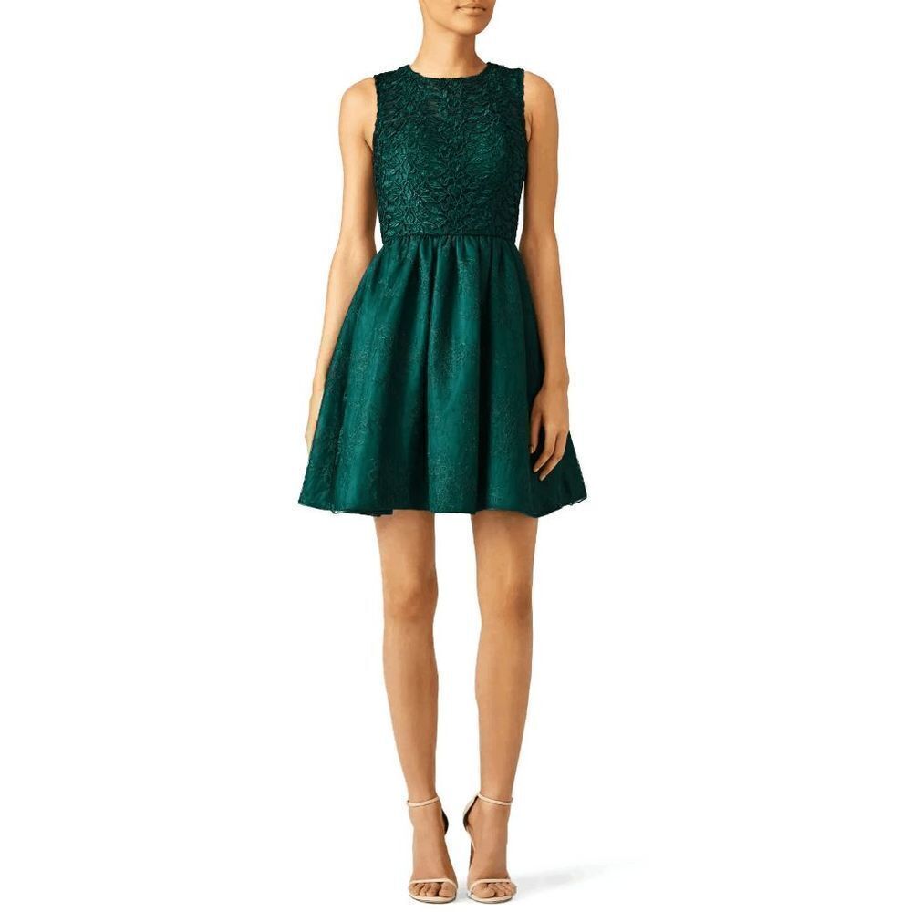 ML Monique Lhuillier Ivy Green Lace Mini Formal Event Dress Sleeveless Size 12